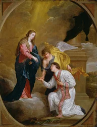 St Valentine ajoelhado em súplica (óleo em cobre)